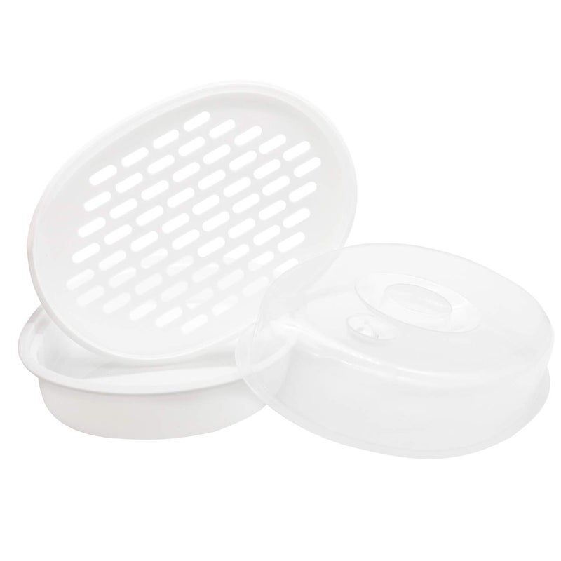 FEOOWV 1-Tier Microwave Steamer Heating Steamer for Home Kitchen White (Oval) - Image 3